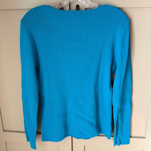 NWT INC International Concepts by Macy's Blue Ribbed Top w buckle detail SZ L - Picture 6 of 8